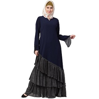 Designer Frilled abaya- Navy Blue